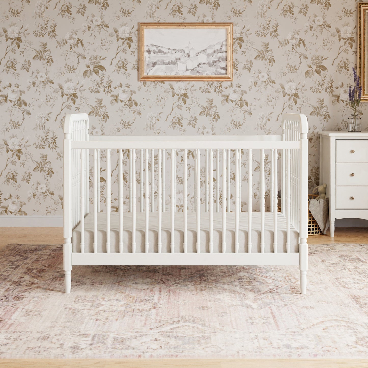 Liberty 3-in-1 Convertible Spindle Crib w/Toddler Bed Conversion Kit in Dusty Rose
