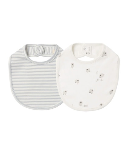 QUINCY MAE JERSEY SNAP BIB, 2 PACK SHEEP, CLOUD STRIPE