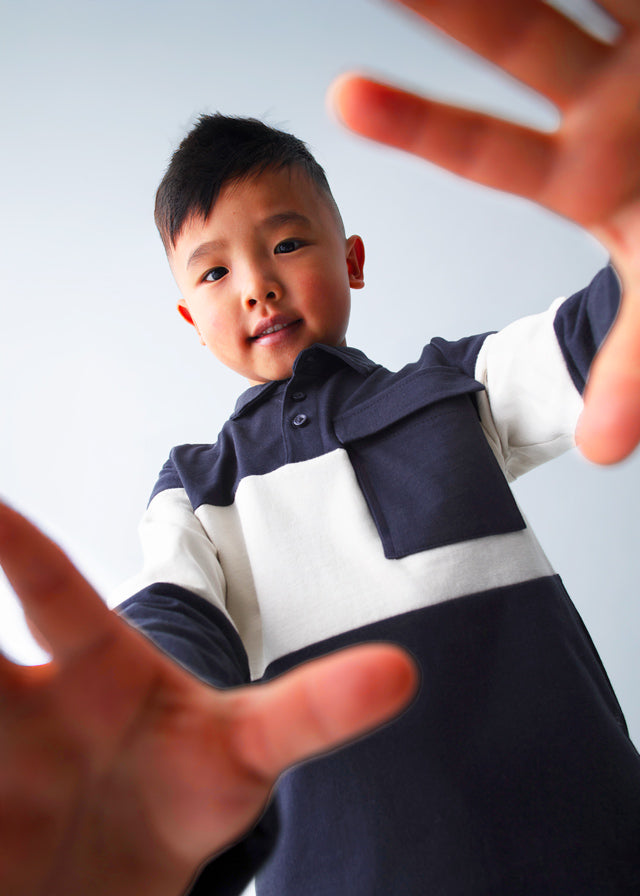 MAYORAL STRIPE KNIT POLO NAVY
