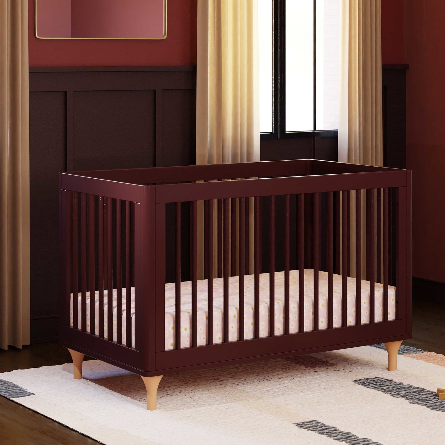 Lolly 3-in-1 Convertible Crib w/Toddler Bed Conversion in Crimson/Natural