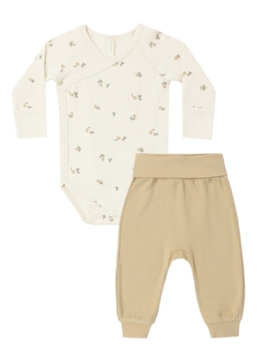 QUINCY MAE SIDE SNAP BODYSUIT + PANT SET PEARS