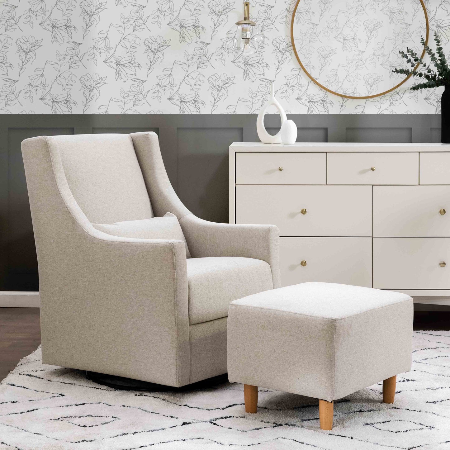 BABYLETTO TOCO SWIVEL GLIDER AND OTTOMAN IN ECO-PERFORMANCE FABRIC | WATER REPELLENT & STAIN RESISTANT
