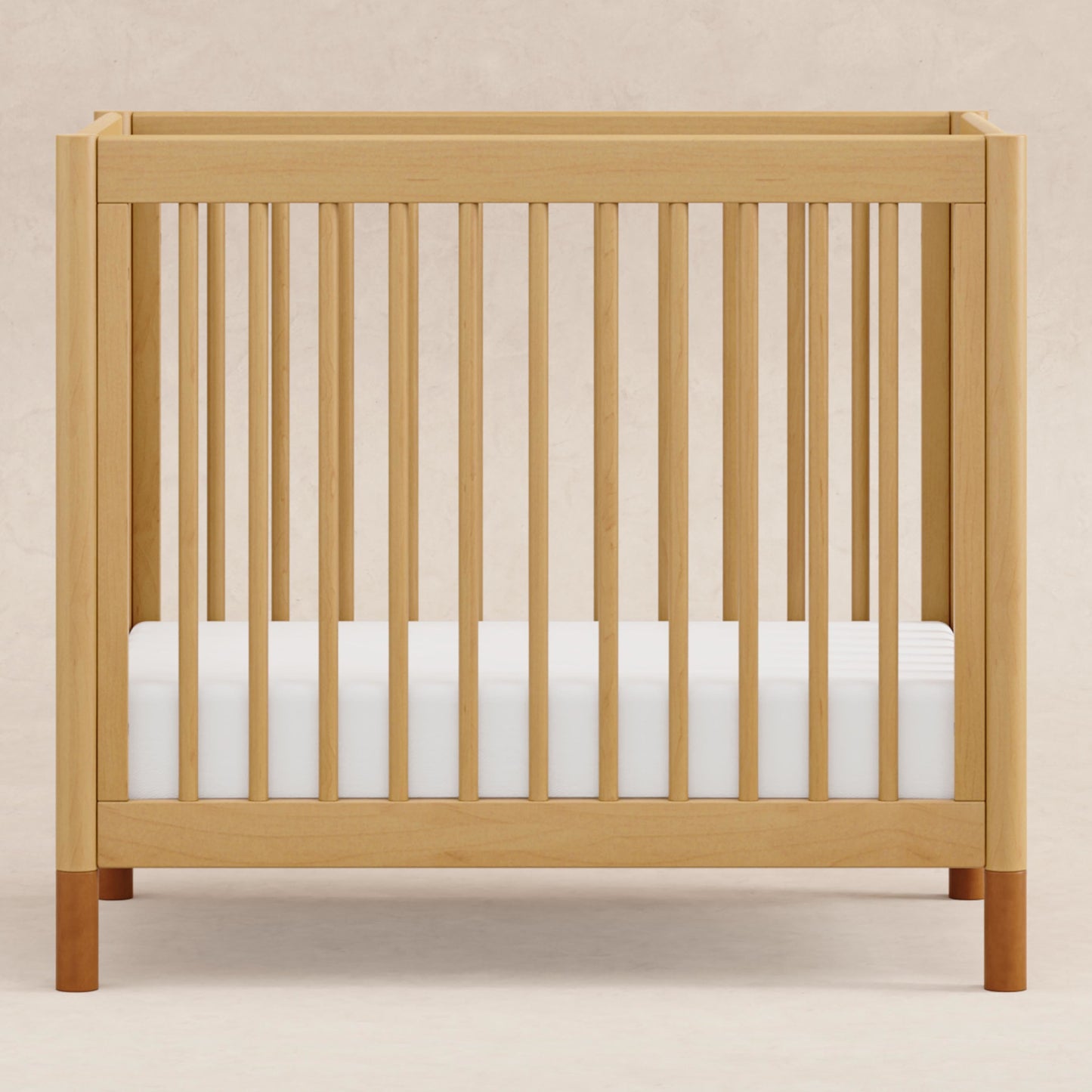Gelato 4-in-1 Convertible Mini Crib and Twin bed in Natural Walnut Finish with Gold Feet