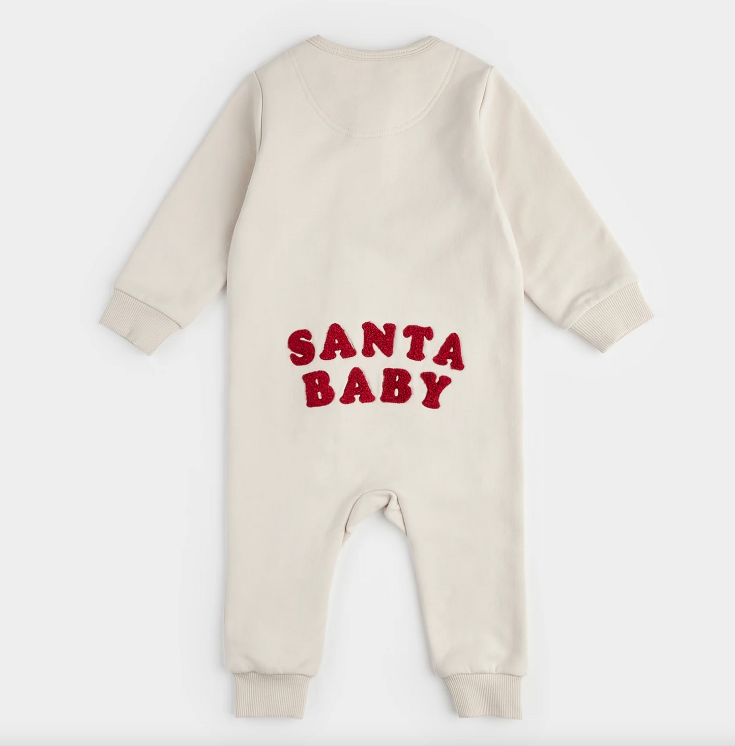 SANTA BABY ON CREME FLEECE PLAYSUIT