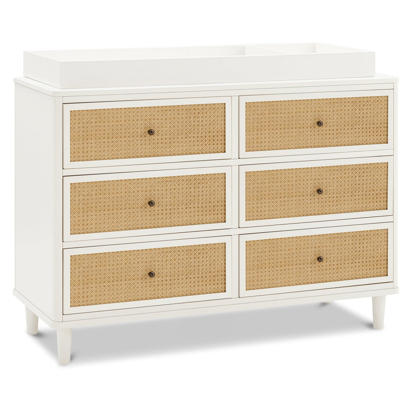 Marin with Cane 6 Drawer Assembled Dresser in Warm White and Honey Cane