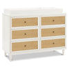 Marin with Cane 6 Drawer Assembled Dresser in Warm White and Honey Cane
