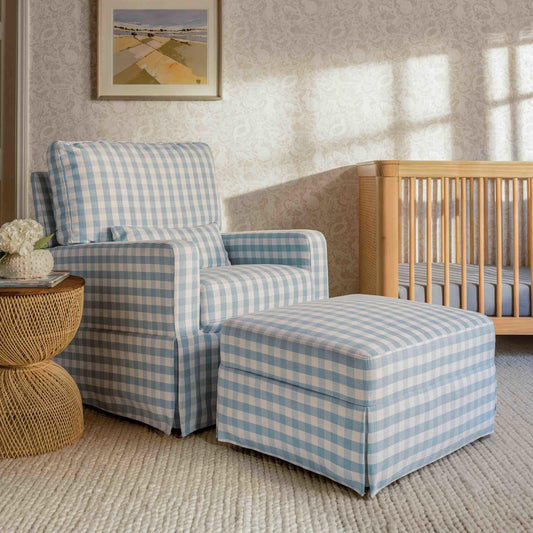Crawford Gliding Ottoman in Tan Gingham