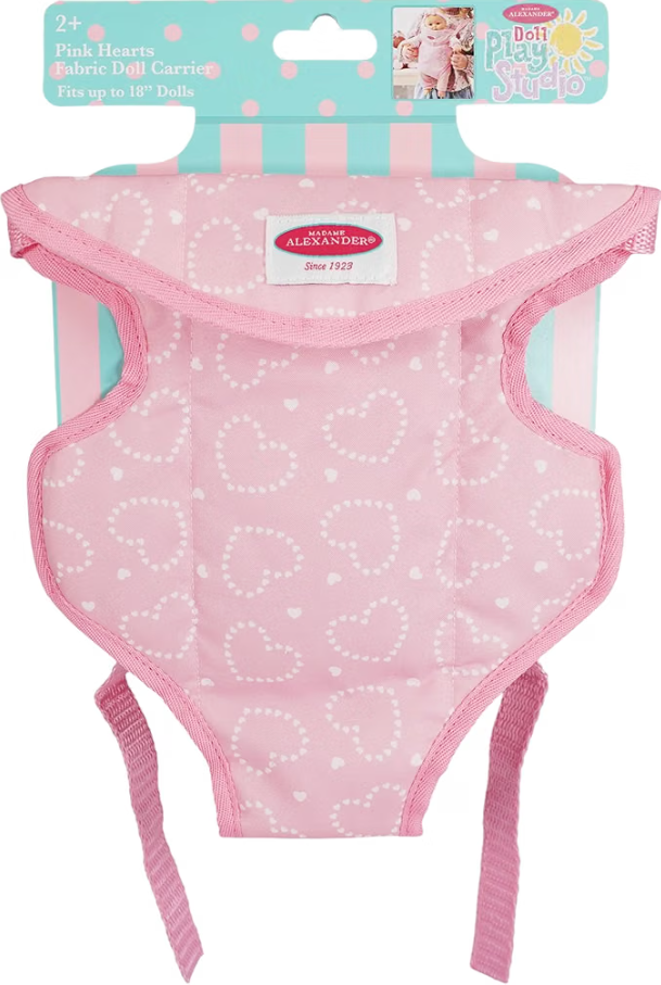 FABRIC DOLL CARRIER, PINK HEARTS