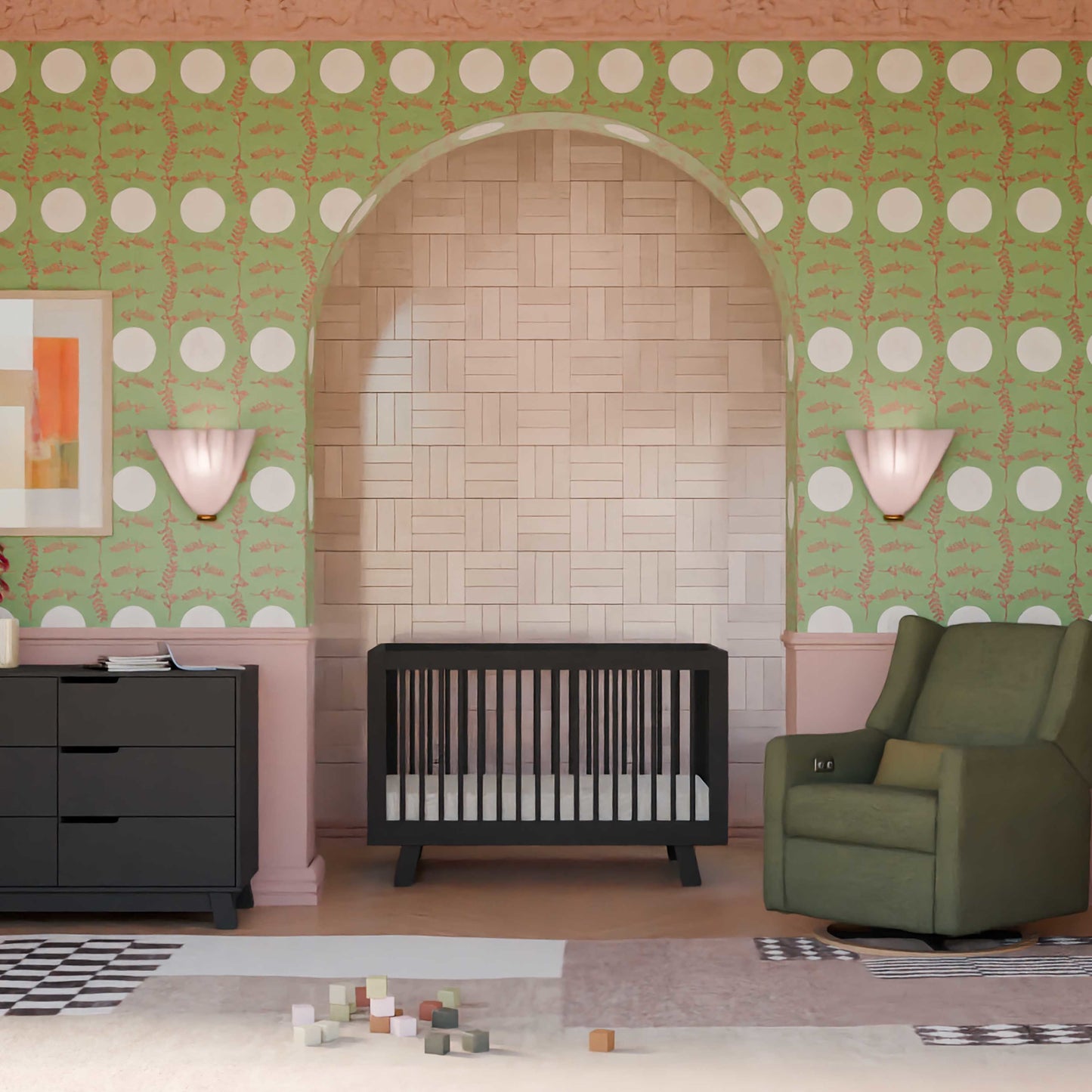 Hudson 3-in-1 Convertible Crib w/ToddlerBedConversionKit in White/Washed Natural