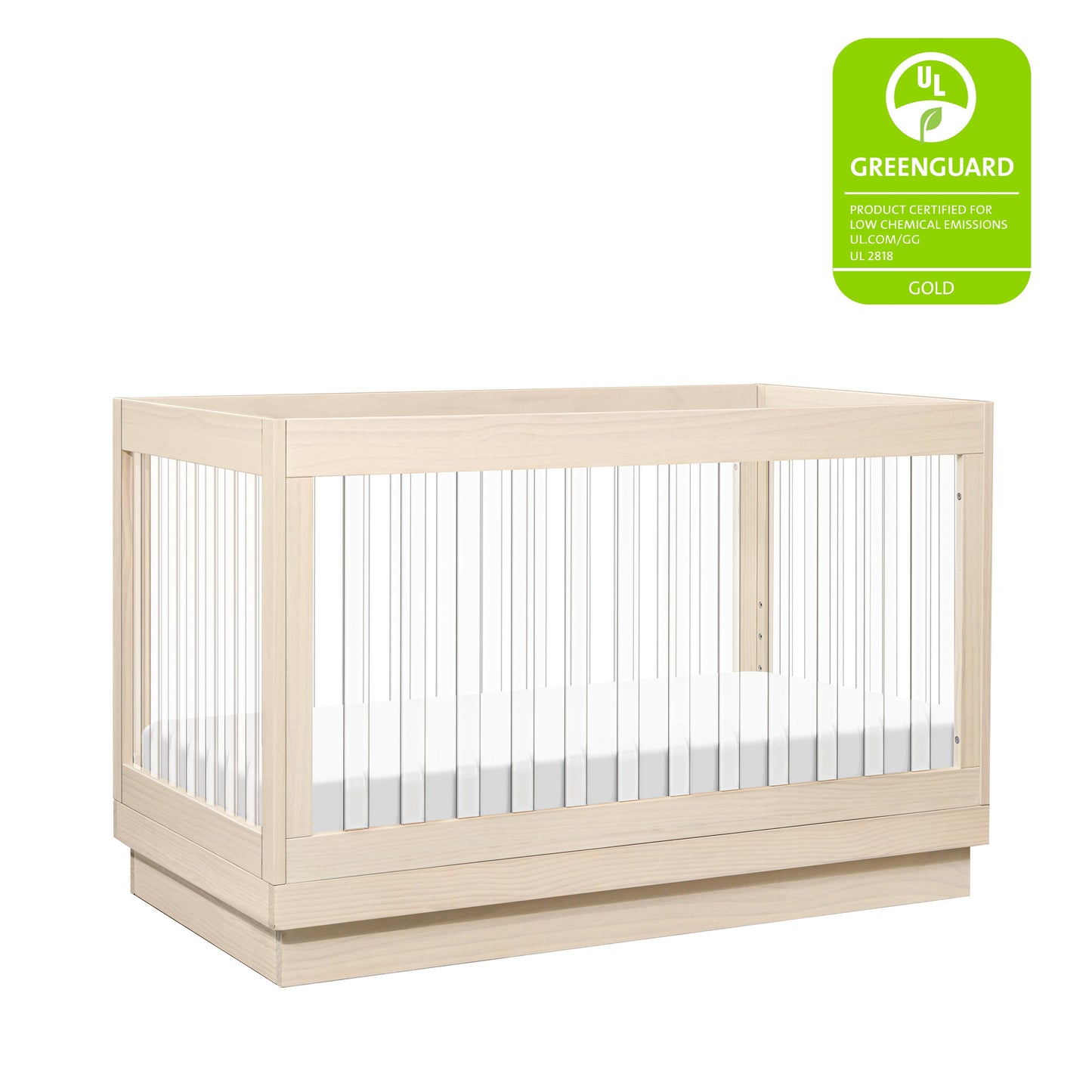 BABYLETTO HARLOW ACRYLIC 3-IN-1 CONVERTIBLE CRIB WITH TODDLER BED CONVERSION KIT