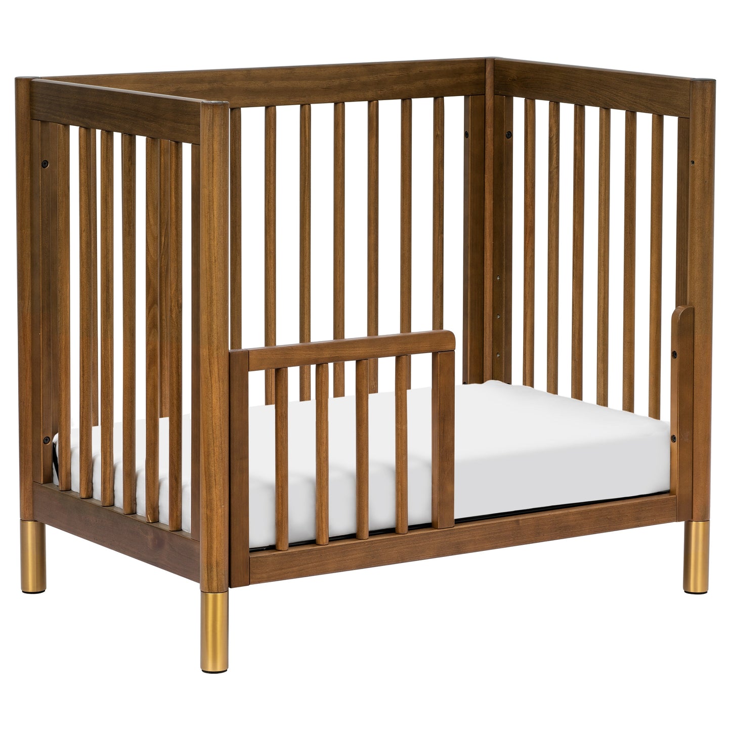 Gelato 4-in-1 Convertible Mini Crib and Twin bed in Natural Walnut Finish with Gold Feet