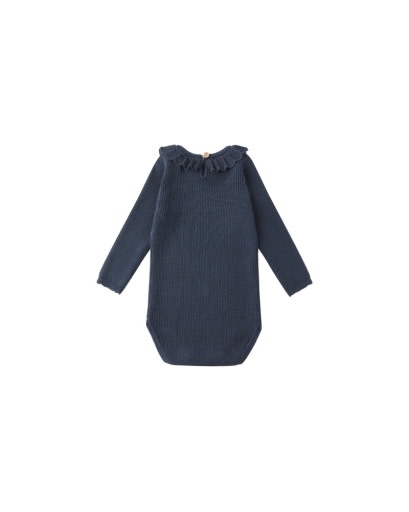 RYLEE & CRU RUFFLE COLLAR BODYSUIT - NAVY