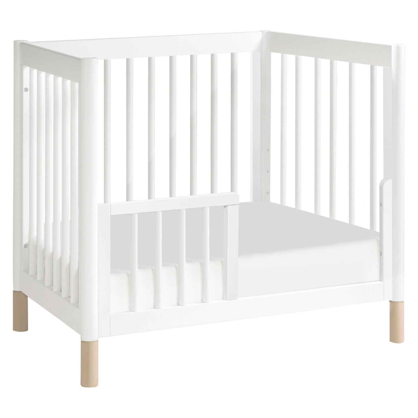 Gelato 4-in-1 Convertible Mini Crib and Twin bed in Natural Walnut Finish with Gold Feet