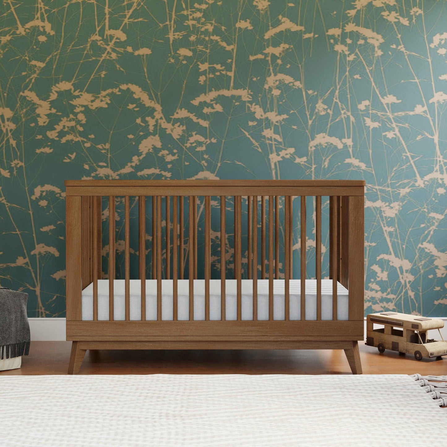 Scoot 3-in-1 Convertible Crib w/ToddlerBedConversion Kit in White/WashedNatural