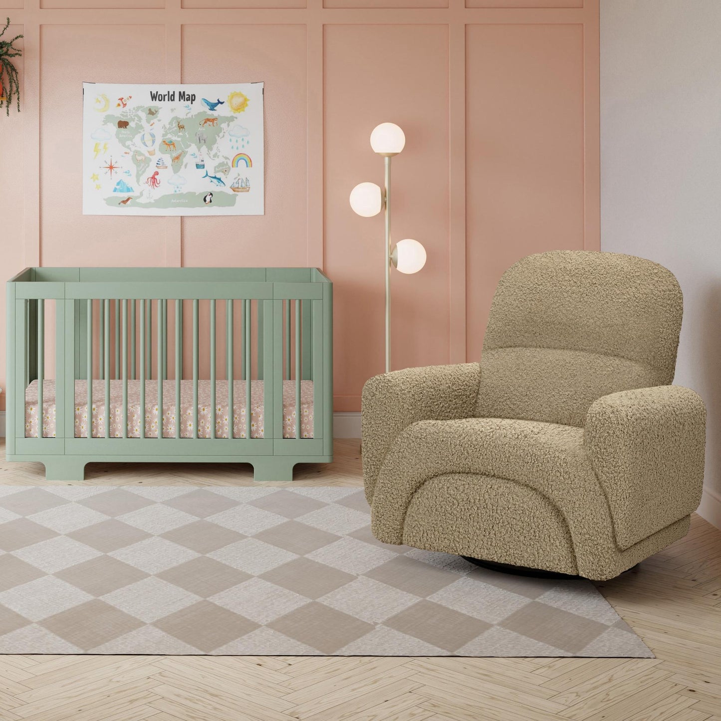 RAINBOW RECLINER AND SWIVEL GLIDER IN ALMOND TEDDY LOOP