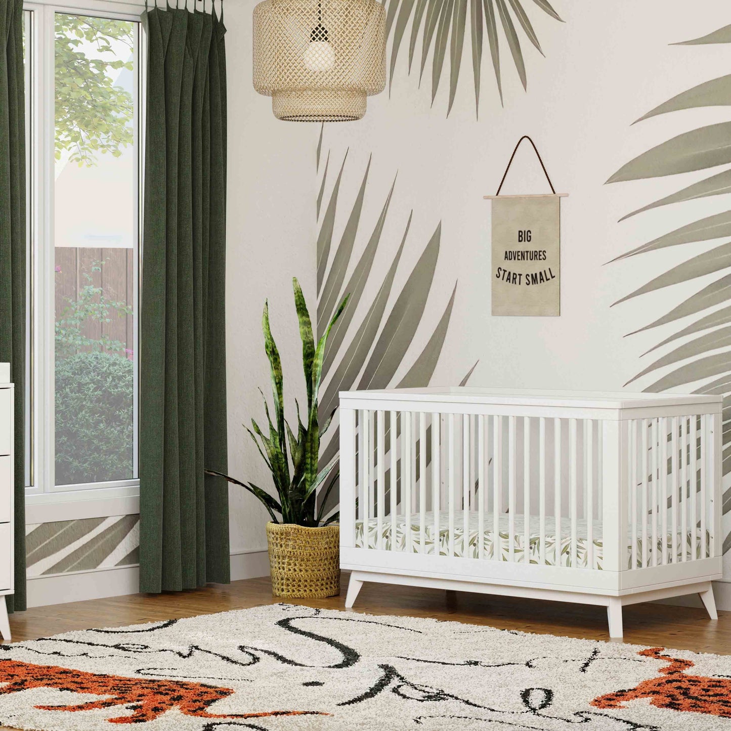 Scoot 3-in-1 Convertible Crib w/ToddlerBedConversion Kit in White/WashedNatural