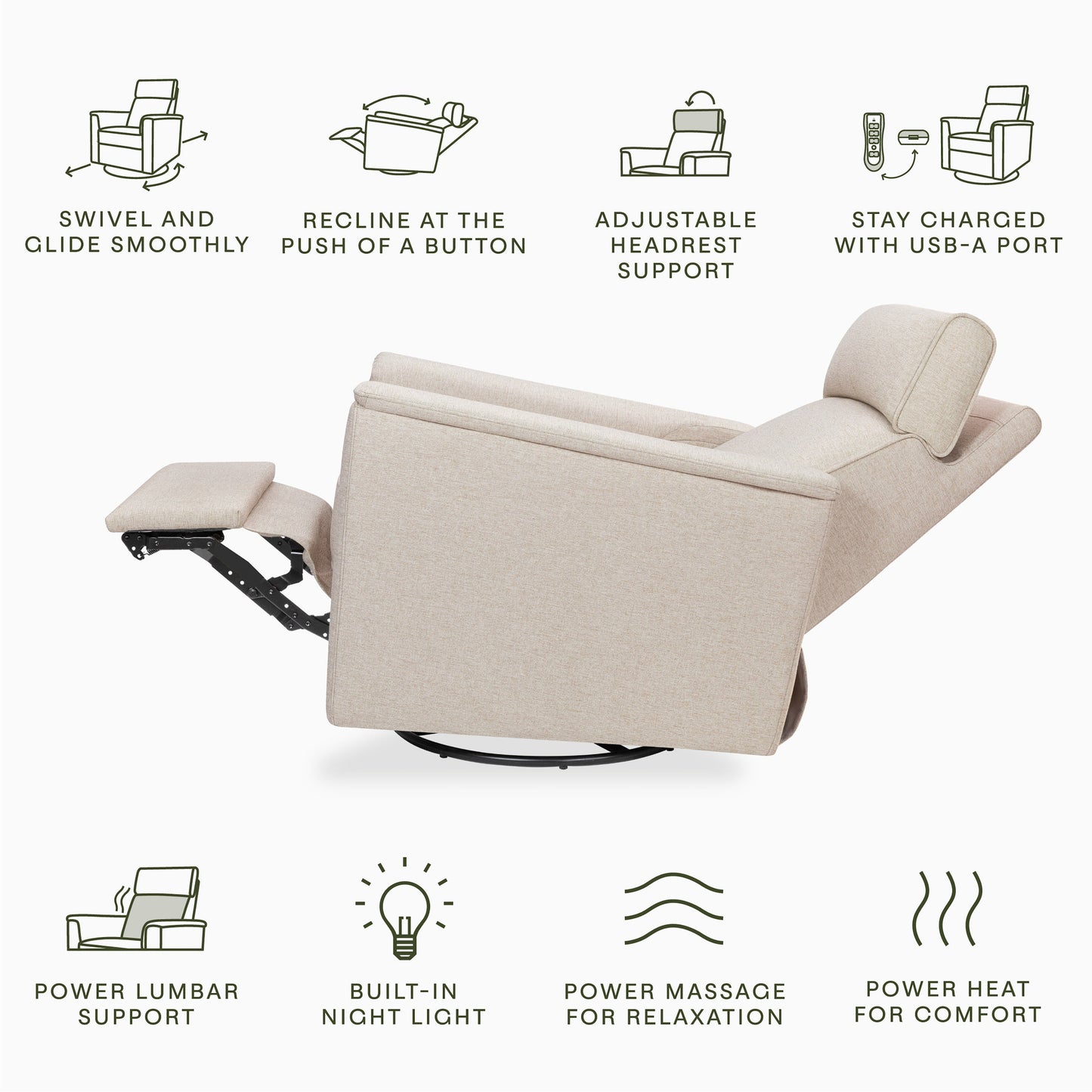 Willa Deluxe Power Glider Recliner w/Heat&Massage in Performance Beach Eco-Weave