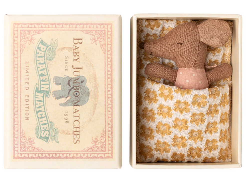 MAILEG SLEEPY WAKEY BABY MOUSE IN A MATCHBOX - ROSE