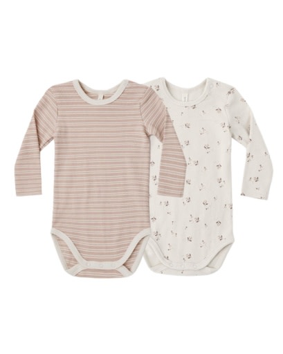 QUINCY MAE RIBBED BODYSUIT, 2 PACK DUSTY ROSE MICROSTRIPE, FALL DITSY