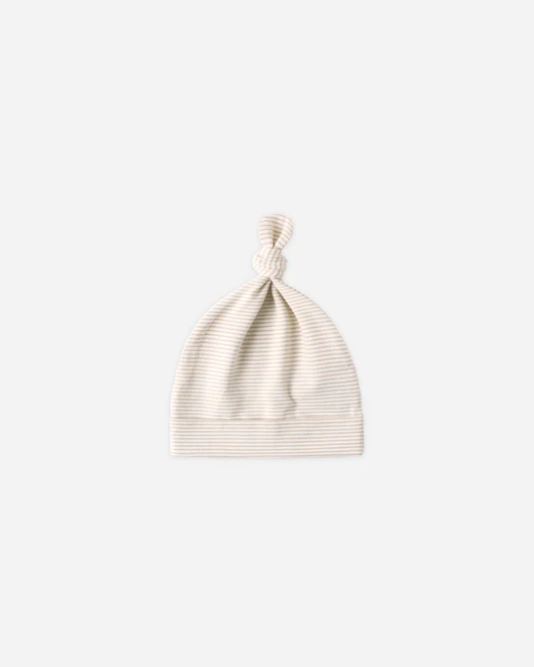 QUINCY MAE BABY KNOTTED HAT OAT MICRO STRIPE