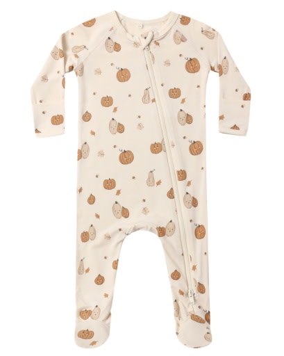 QUINCY MAE BAMBOO ZIP FOOTIE HARVEST FRIENDS