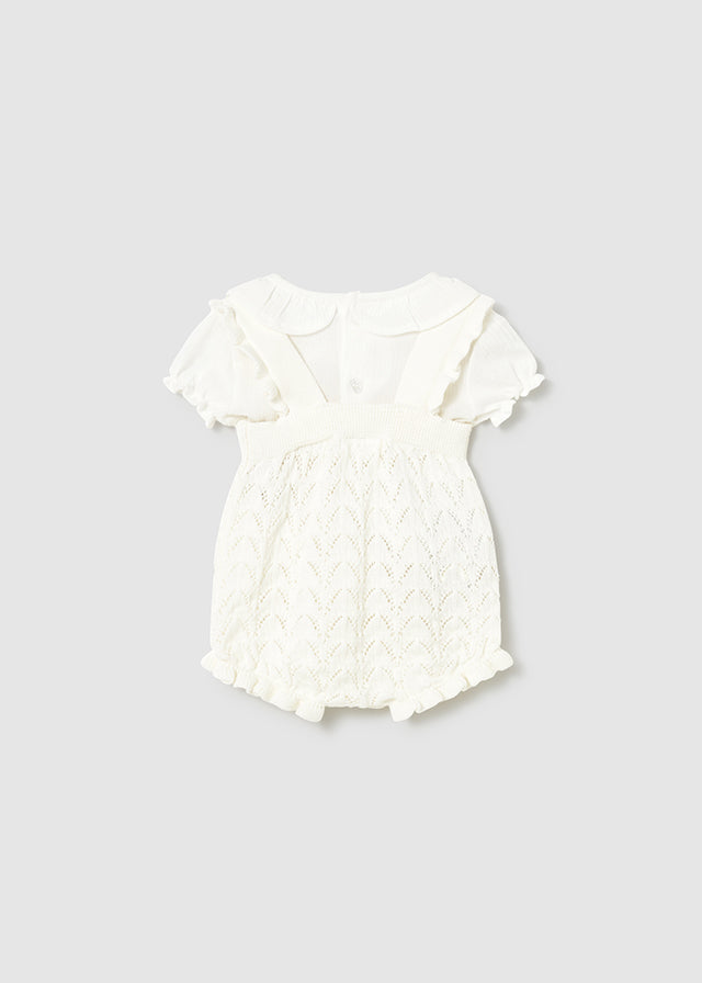 MAYORAL GIRL KNIT DUNGAREE AND BLOUSE SET