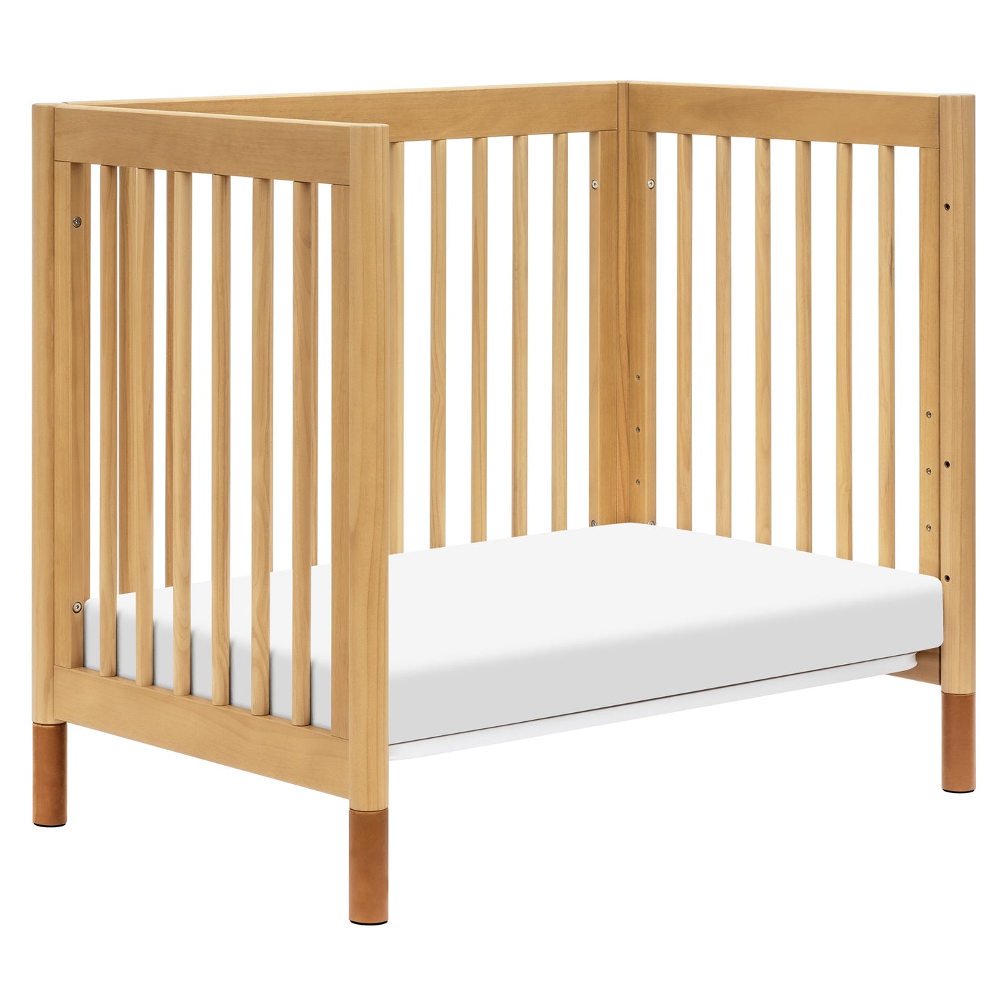 Gelato 4-in-1 Convertible Mini Crib and Twin bed in Natural Walnut Finish with Gold Feet