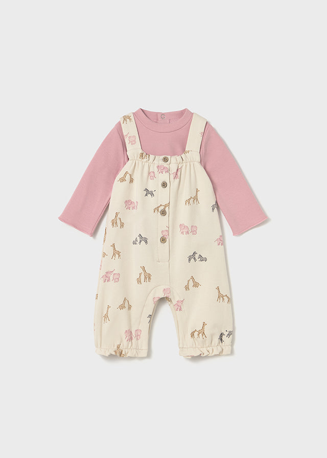 MAYORAL DUNGAREE AND SHIRT SET PINK