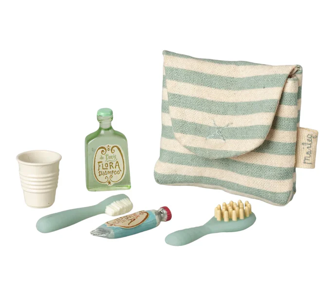 MAILEG TOOTHBRUSH SET IN BAG, MOUSE - BLUE