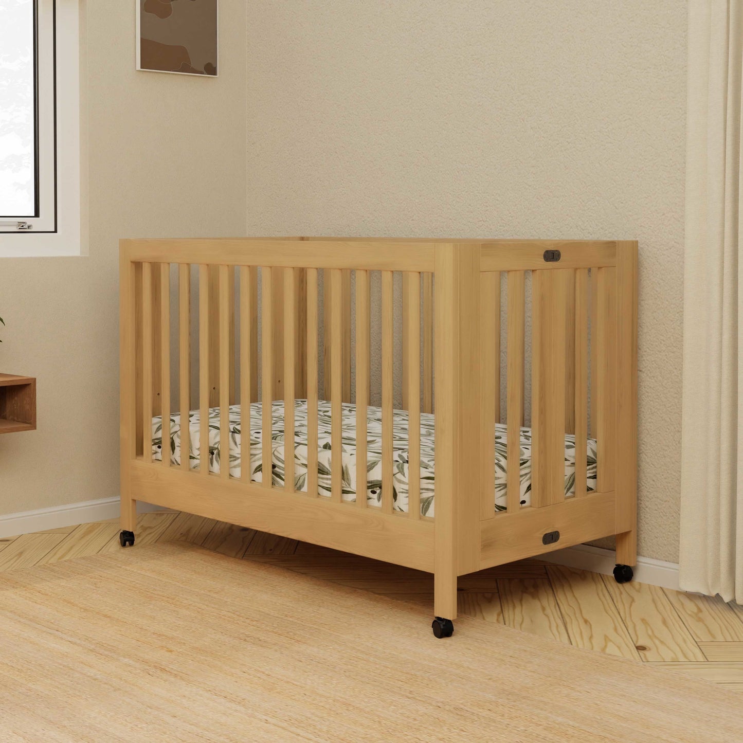 Maki Full-Size Folding Crib w/ Toddler Bed Conversion Kit in Honey