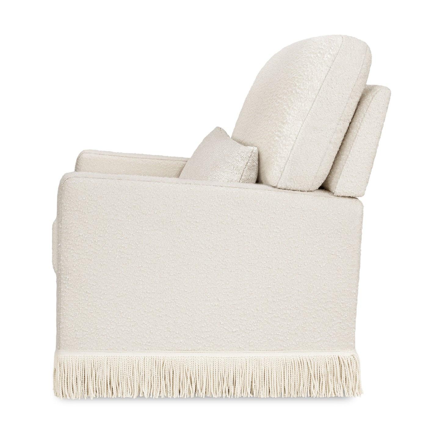 NAMESAKE CRAWFORD PILLOWBACK COMFORT SWIVEL GLIDER | BOUCLE WITH TASSEL FRINGE