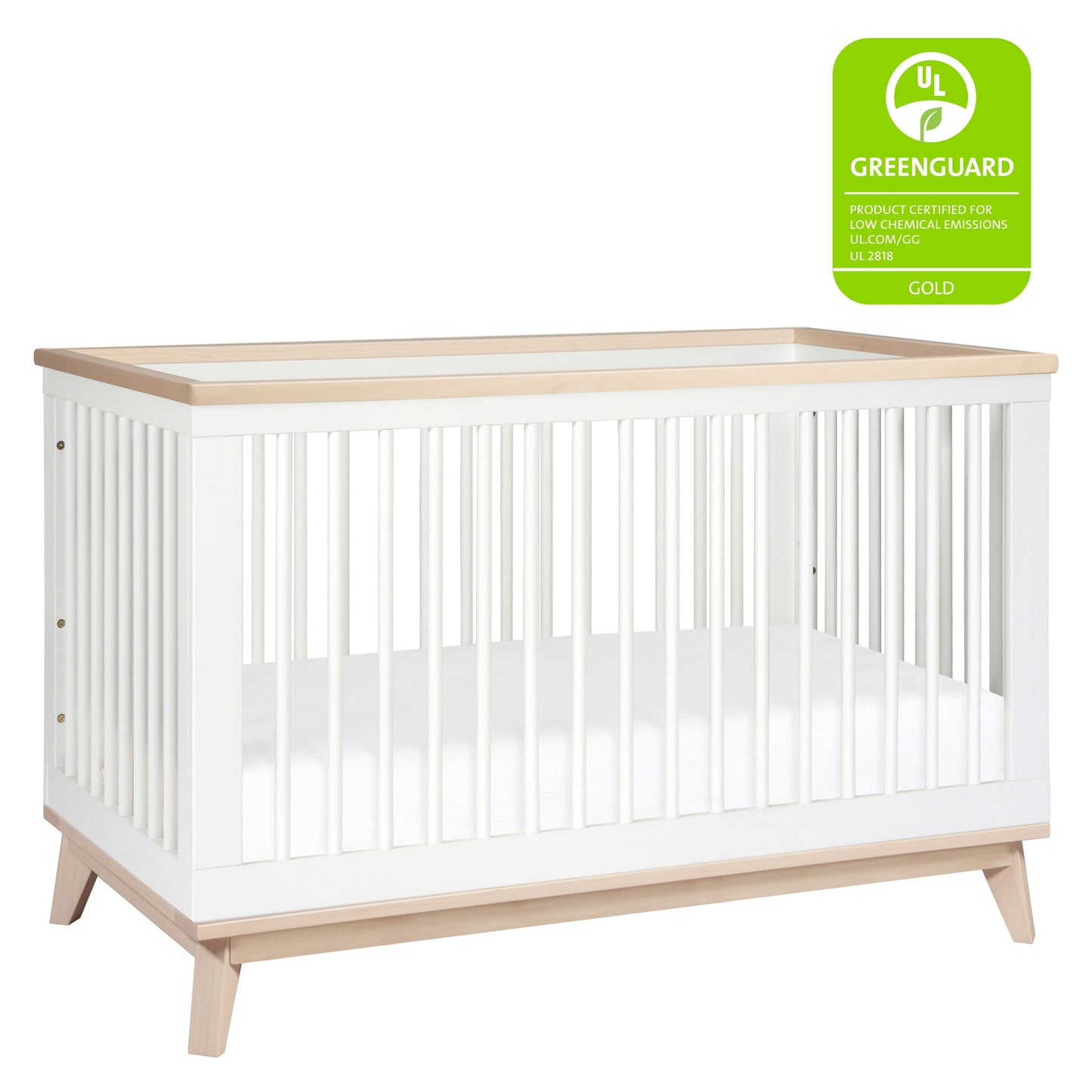 Scoot 3-in-1 Convertible Crib w/ToddlerBedConversion Kit in White/WashedNatural