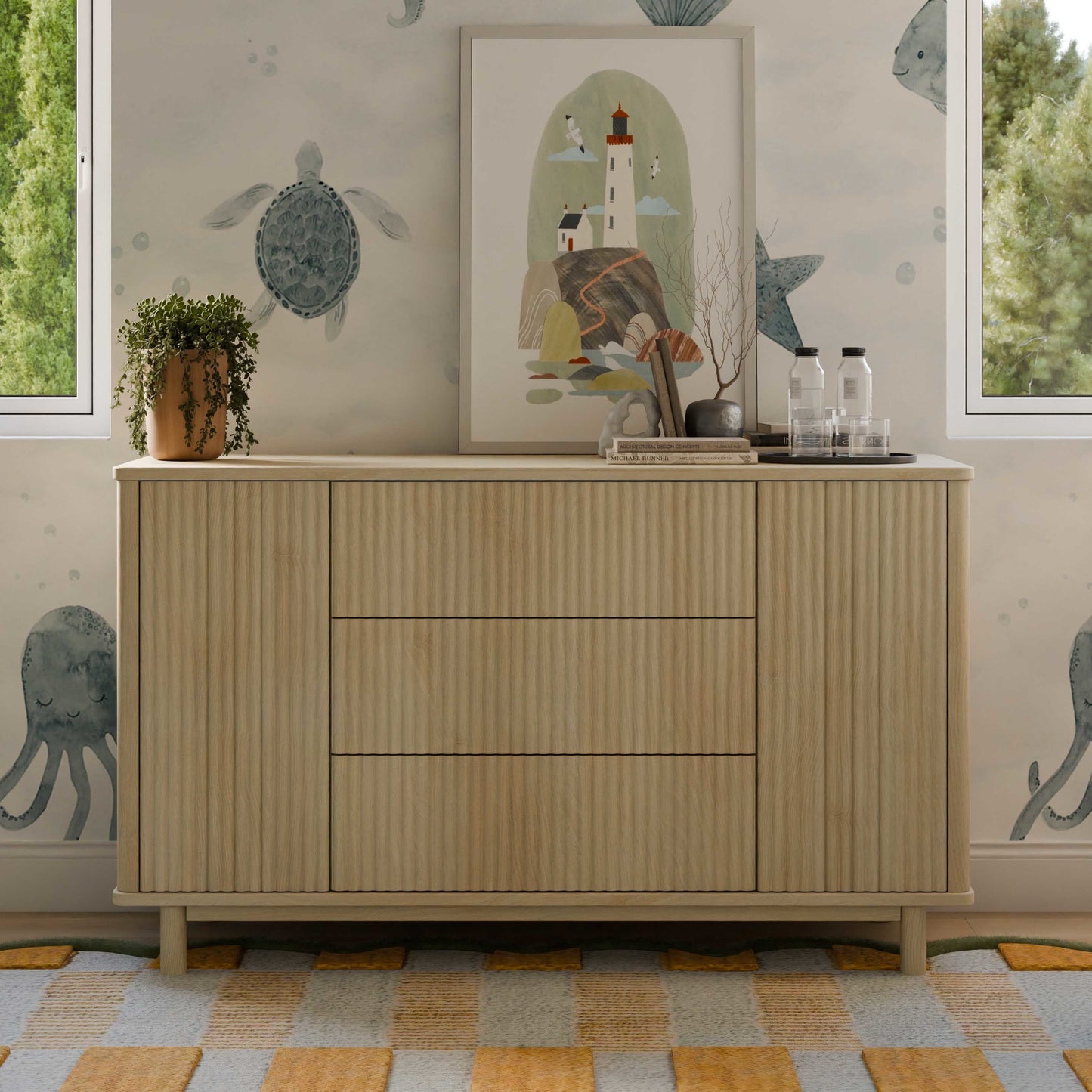 Pogo Tambour Assembled Dresser in Olive