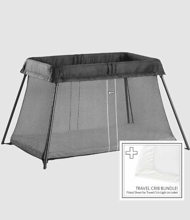 BABYBJORN TRAVEL CRIB BLACK WITH FITTED SHEET