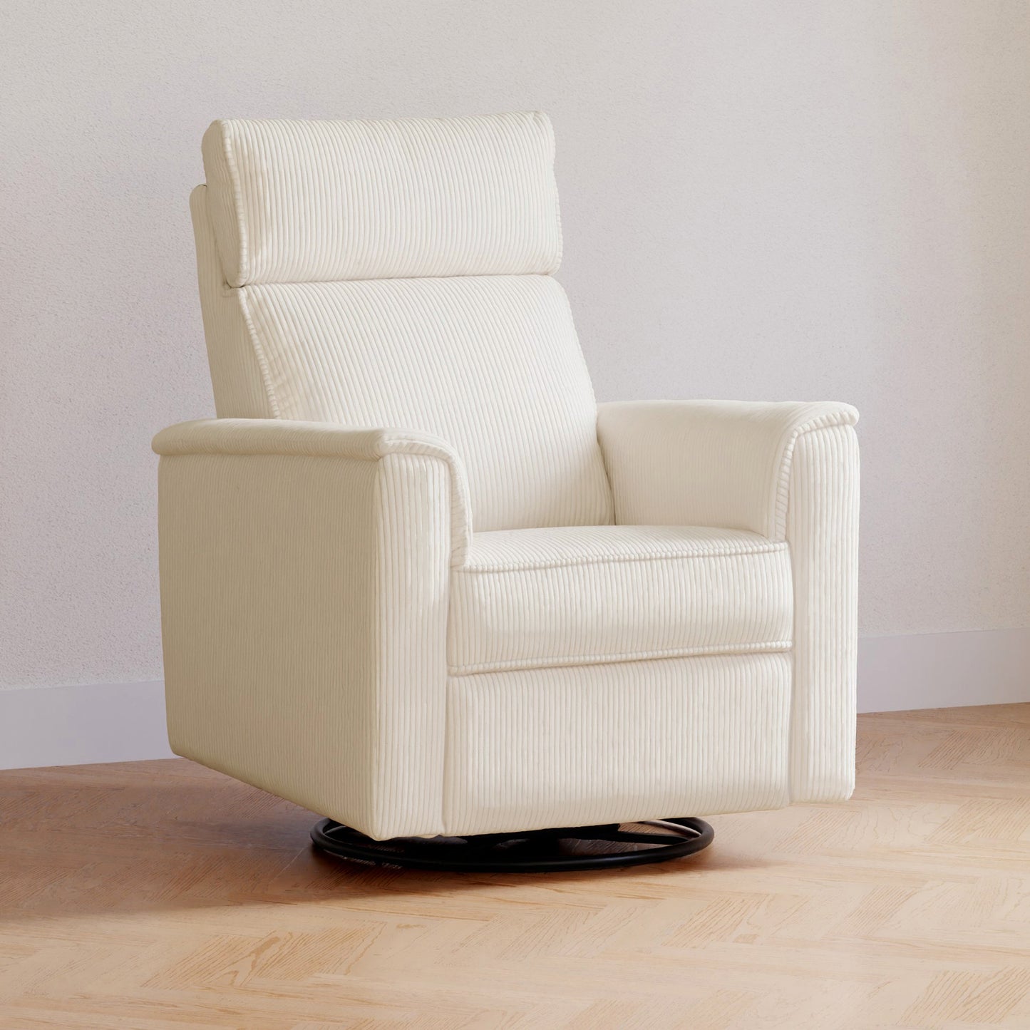 Willa Power Glider Recliner w/ adj. headrest & USB in Performance Grey Eco-Weave w/Light Wood Base