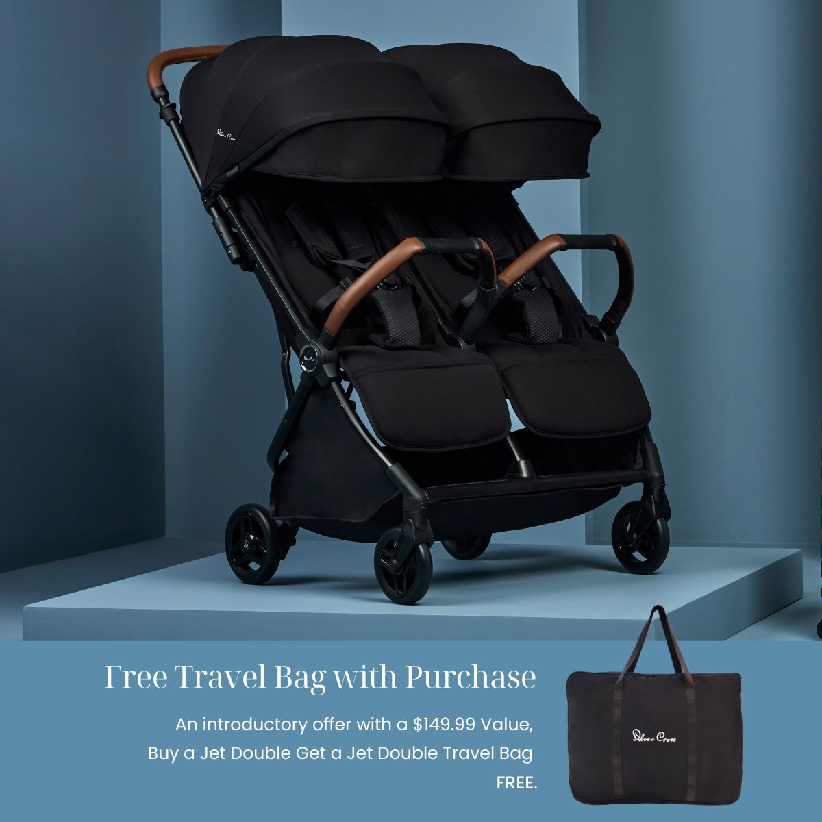 SILVER CROSS JET DOUBLE STROLLER - BLACK