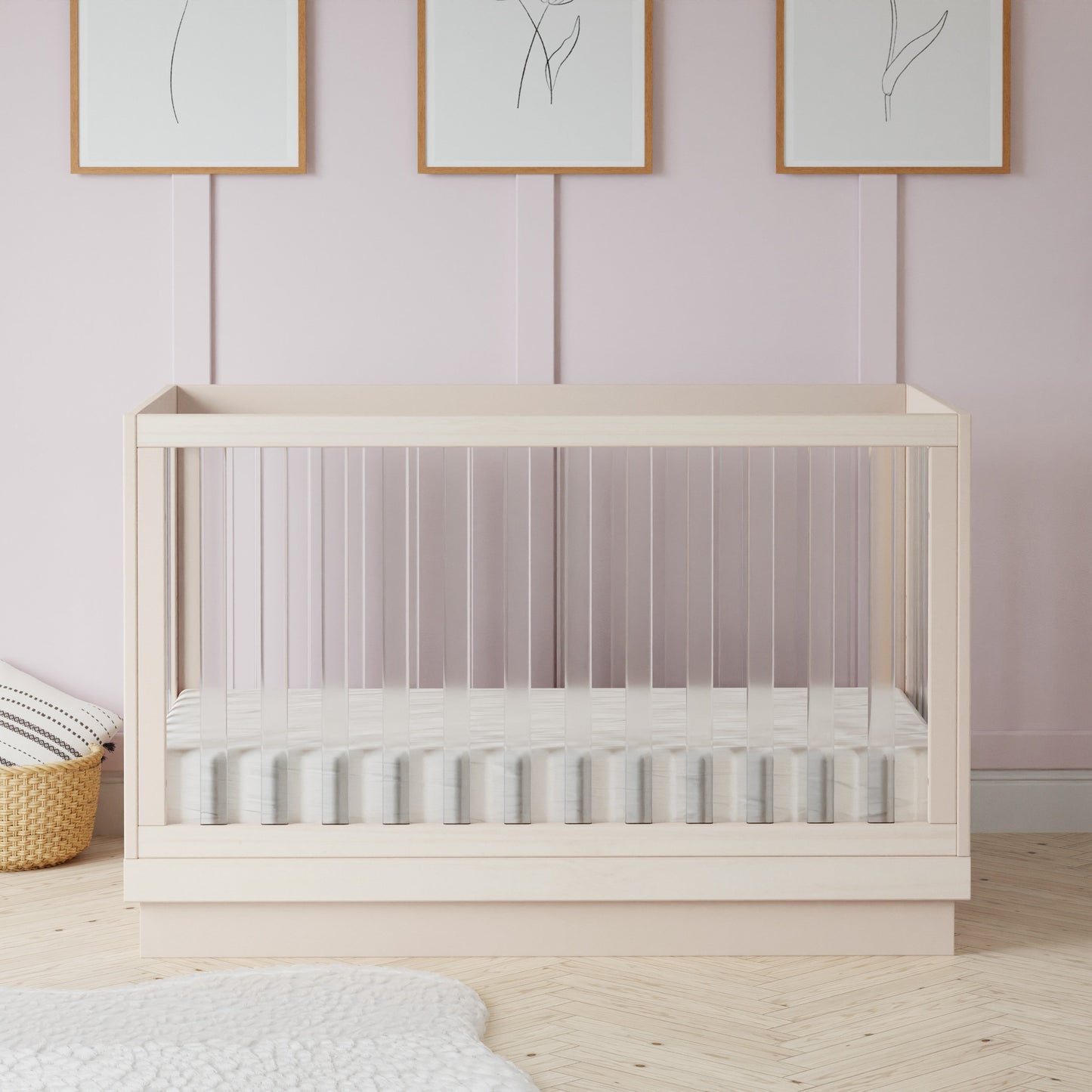 BABYLETTO HARLOW ACRYLIC 3-IN-1 CONVERTIBLE CRIB WITH TODDLER BED CONVERSION KIT