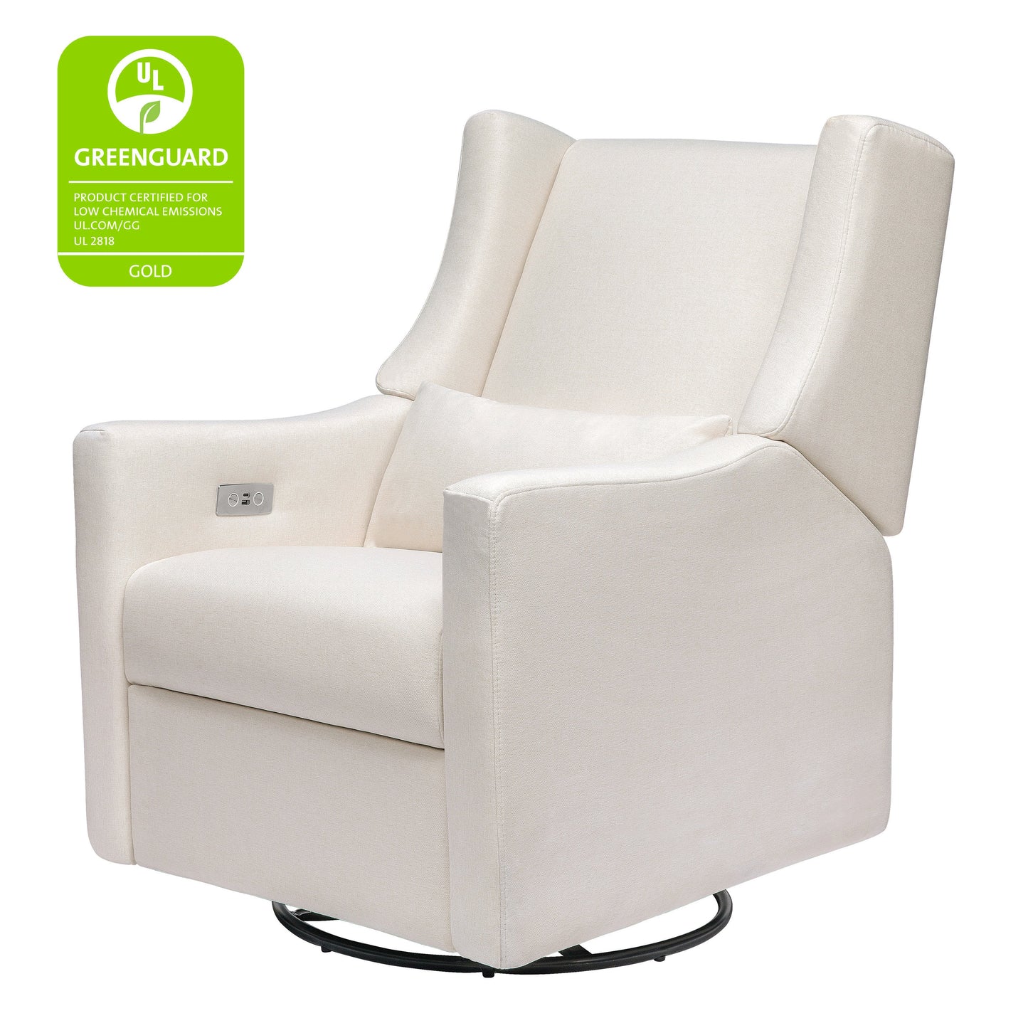 Kiwi Glider Recliner w/ Electronic Control and USB in Ivory Boucle w/Gold Base