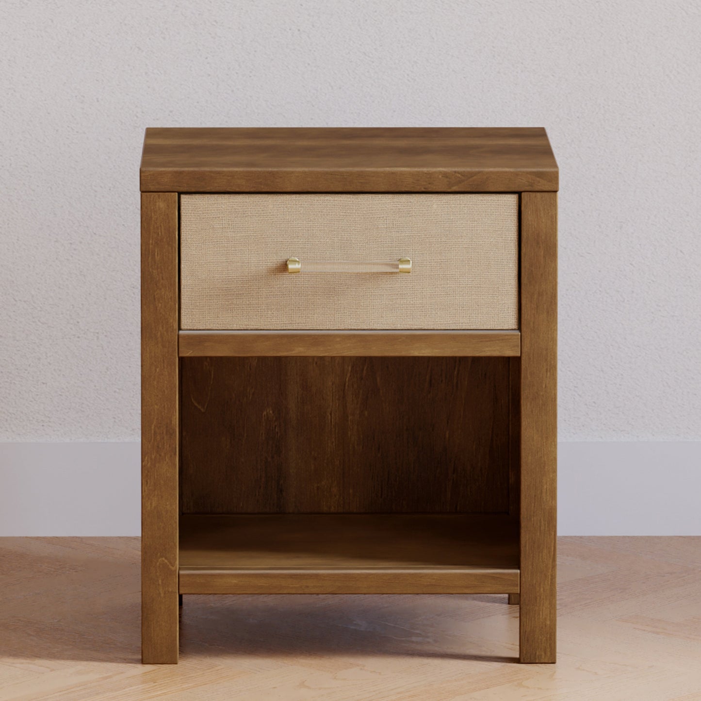 Eloise Nightstand, Assembled in Honey & Performance Sand Eco-Weave