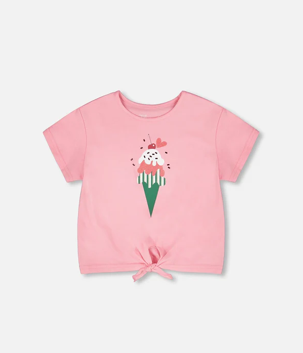 ORGANIC COTTON JERSEY T-SHIRT WITH TIE AT WAIST PINK