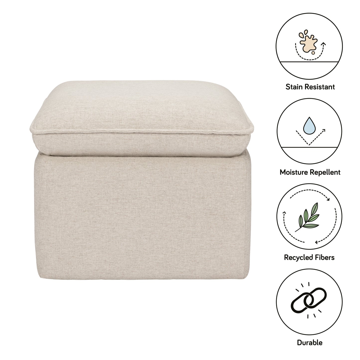 BABYLETTO CALI STORAGE OTTOMAN IN ECO-PERFORMANCE FABRIC | WATER REPELLENT & STAIN RESISTANT