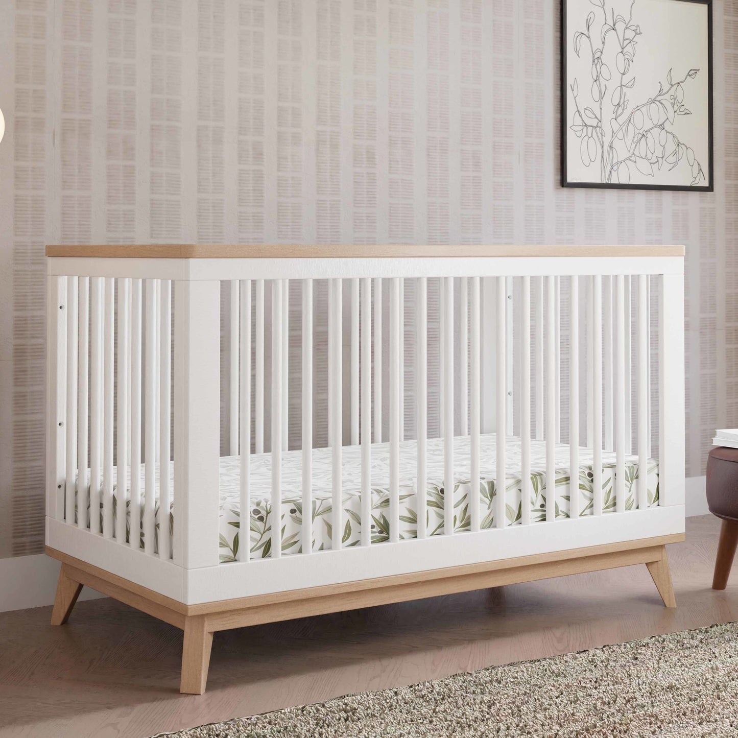 Scoot 3-in-1 Convertible Crib w/ToddlerBedConversion Kit in White/WashedNatural