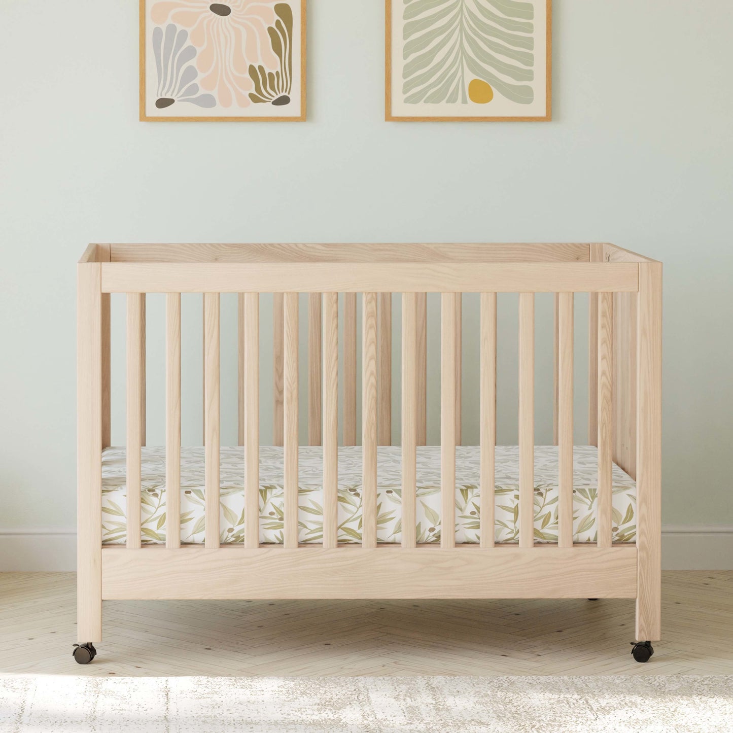 Maki Full-Size Folding Crib w/ Toddler Bed Conversion Kit in Honey