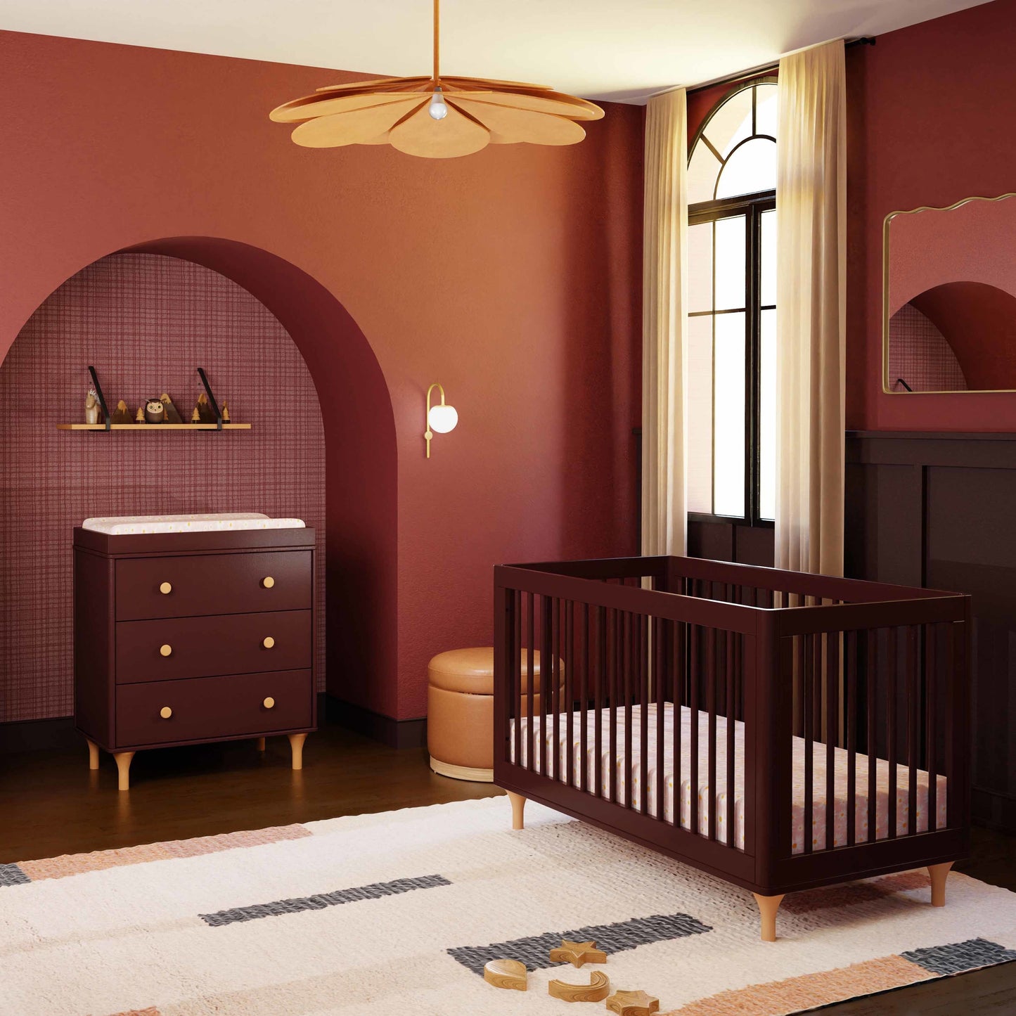 Lolly 3-in-1 Convertible Crib w/Toddler Bed Conversion in Crimson/Natural