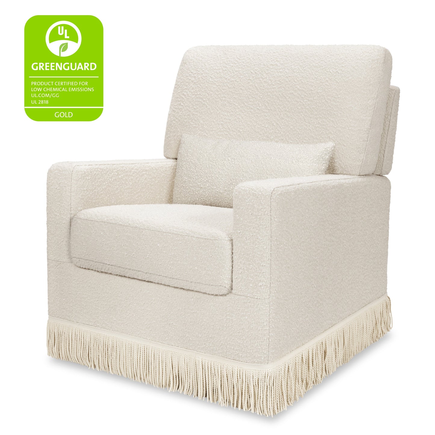 NAMESAKE CRAWFORD PILLOWBACK COMFORT SWIVEL GLIDER | BOUCLE WITH TASSEL FRINGE