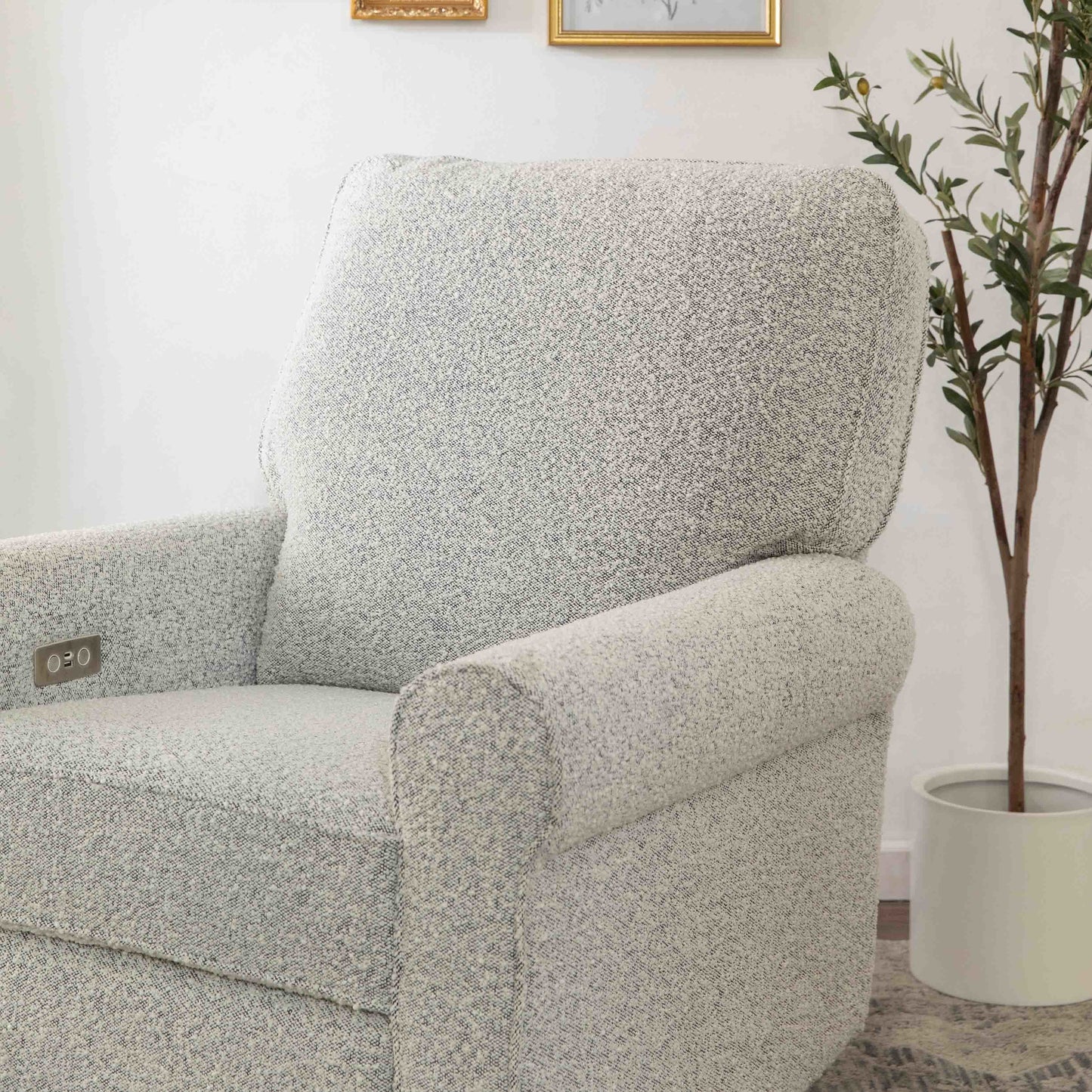 MONOGRAM BY NAMESAKE MONROE POWER RECLINER AND SWIVEL GLIDER IN BOUCLE Black White Boucle