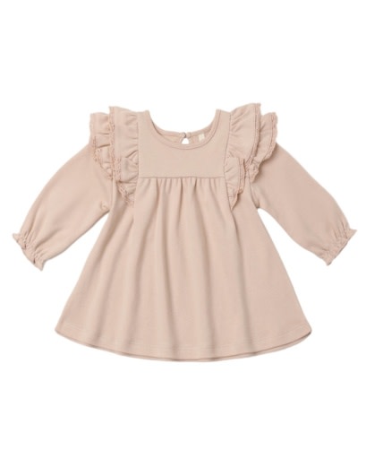 QUINCY MAE LONG SLEEVE FLUTTER DRESS DUSTY ROSE