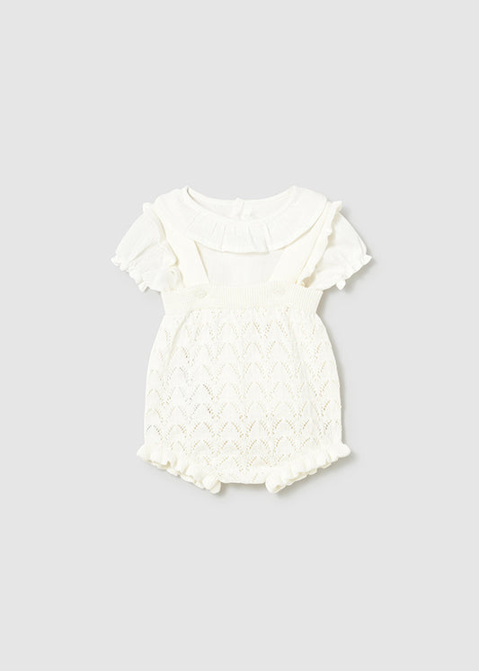 MAYORAL GIRL KNIT DUNGAREE AND BLOUSE SET