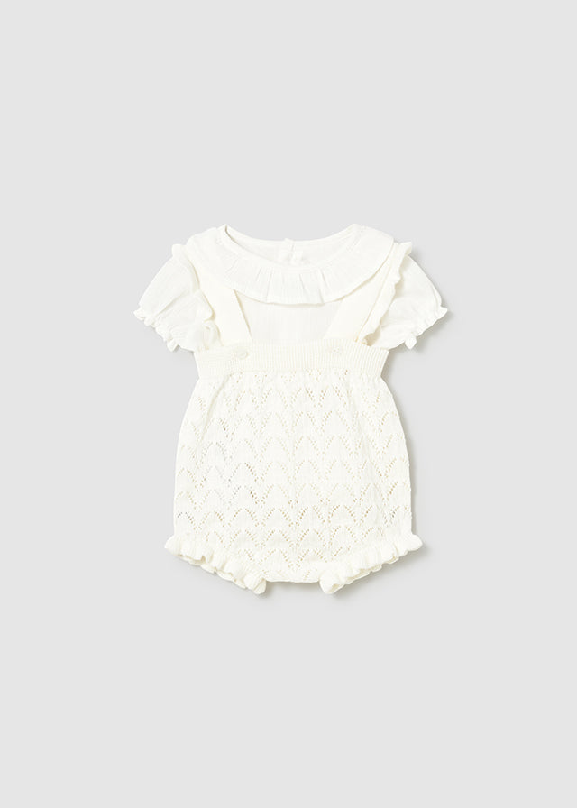 MAYORAL GIRL KNIT DUNGAREE AND BLOUSE SET