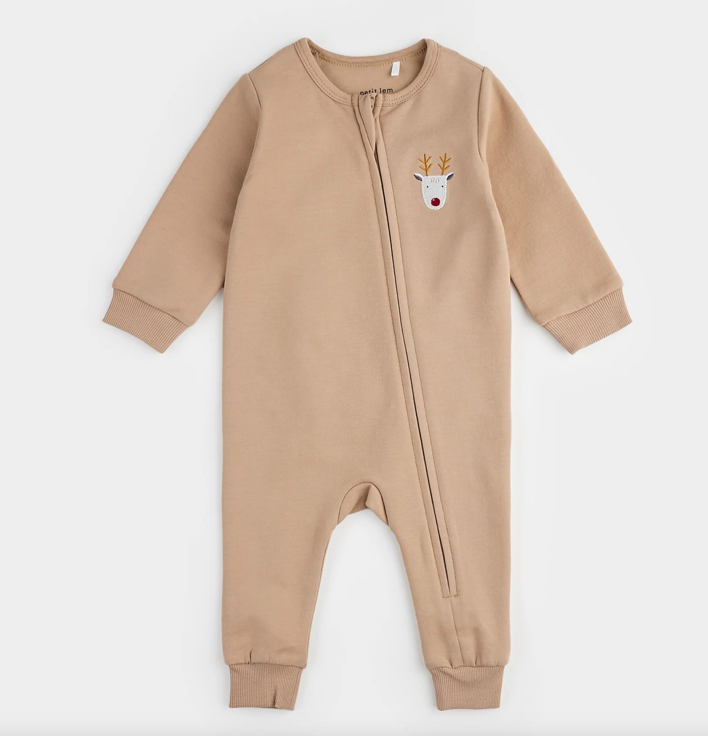 LITTLEST REINDEER ON TAUPE FLEECE PLAYSUIT